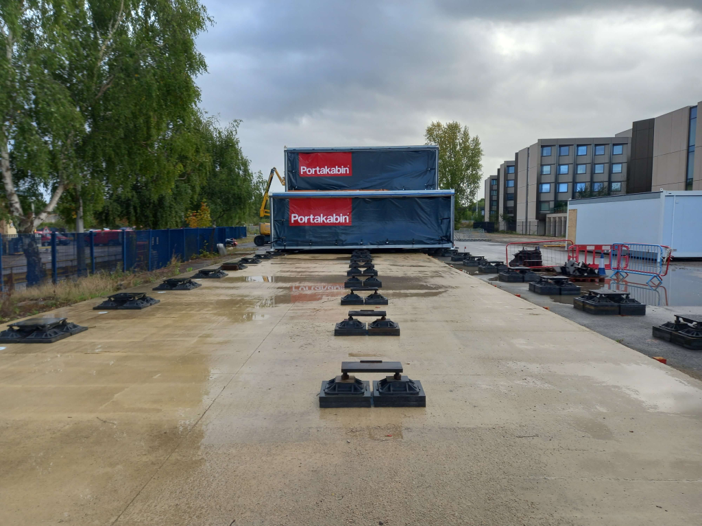 Portakabin project using temporary foundations