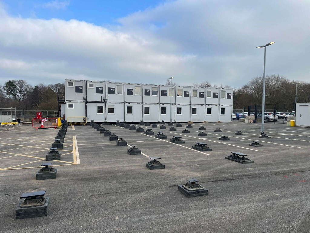temporary building foundations on a car park